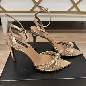 BCBG Gold Strappy Heels